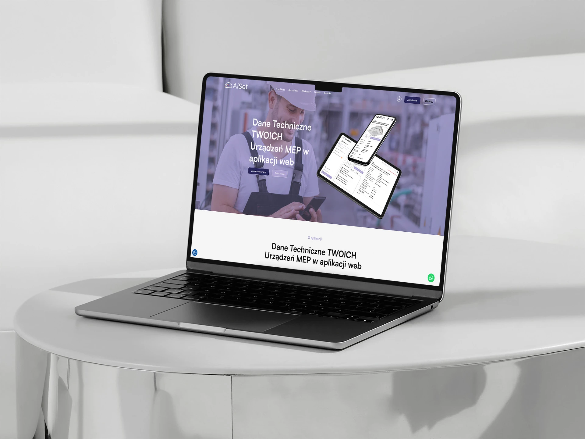 Strona internetowa i projekt aplikacji AiSet do dokumentacji urządzeń MEP.