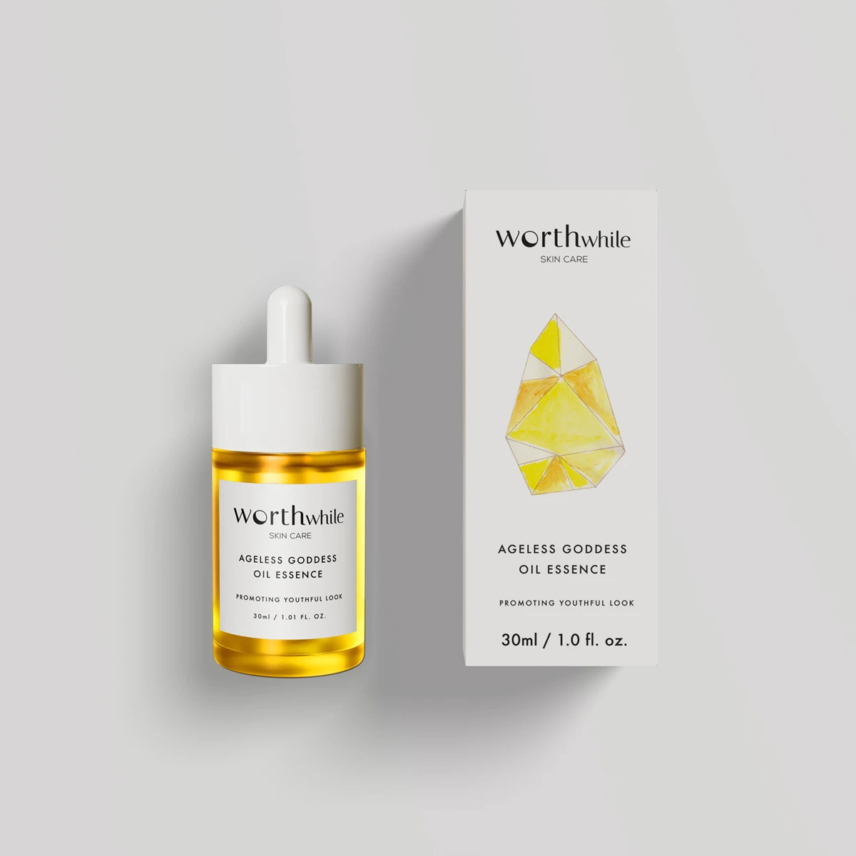 Projekt opakowań kosmetyków marki Worthwhile Skin Care wraz z wizualizacjami 3D.