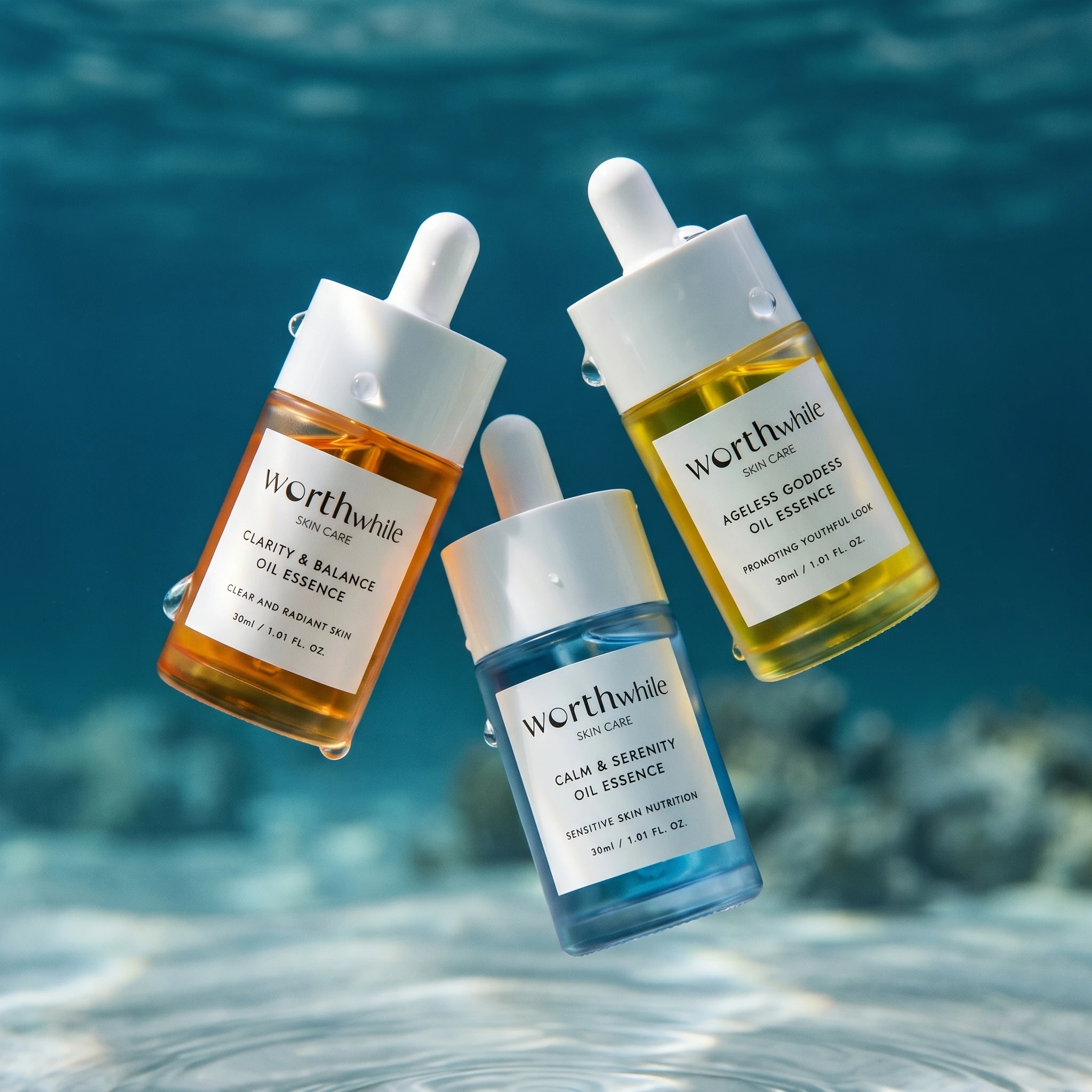 Projekt opakowań kosmetyków marki Worthwhile Skin Care wraz z wizualizacjami 3D.
