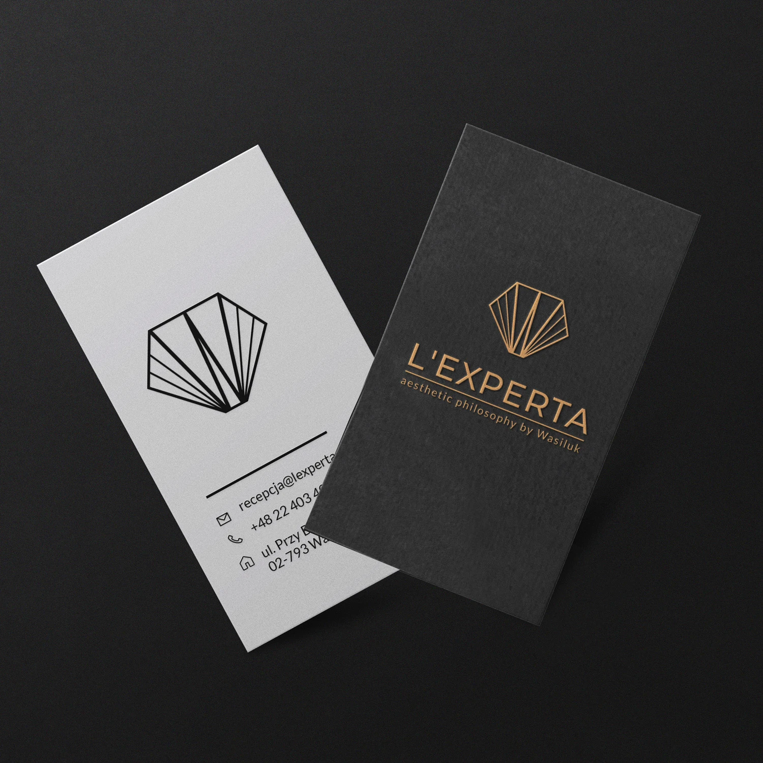 Projekt logo i identyfikacji wizualnej marki Lexperta o profesjonalnym, prawniczym charakterze.